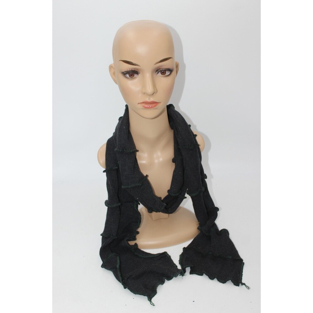 Scarf Upcycled Black Sweaters Winter Green Stitching 72" Long Handmade Boho Mens